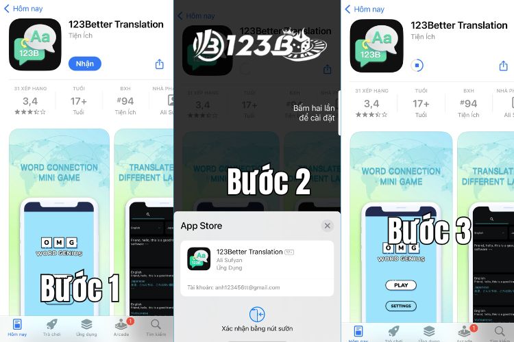 Các bước đầu tiên thực hiện 123B tải app trên IOS