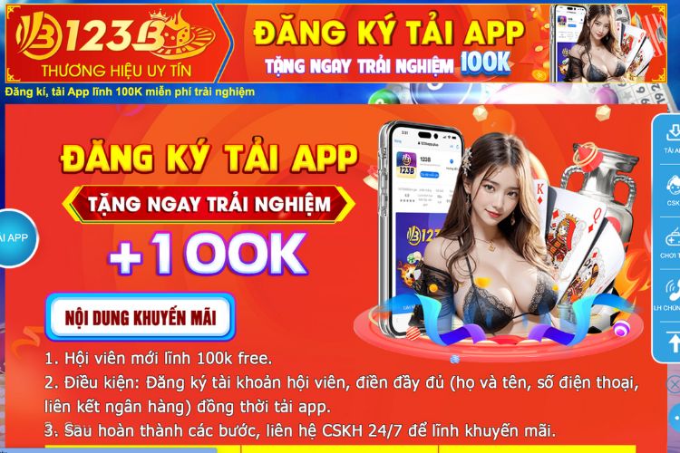 Khuyến mãi nhà cái 123B tặng ngay 100k dành cho tân binh