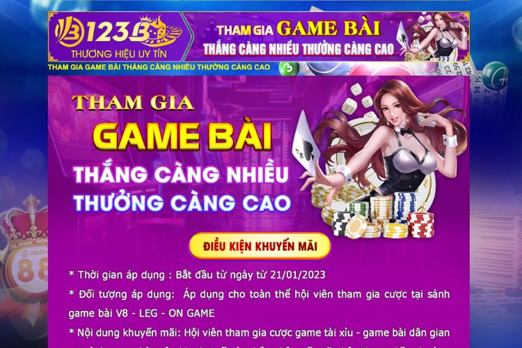 123B khuyến mãi tham gia game bài thắng càng nhiều thưởng càng cao