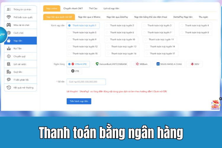 Nạp tiền 123B thông qua chuyển khoản ngân hàng