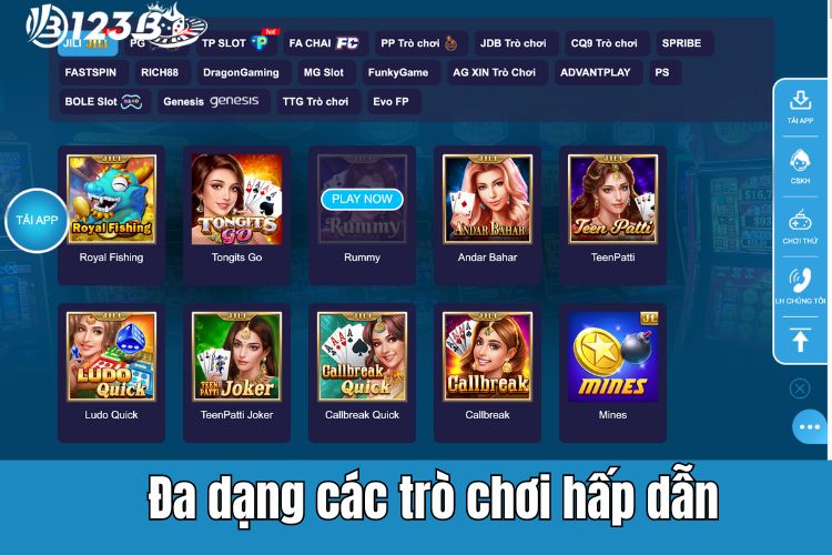 Đa dạng các trò chơi hấp dẫn chỉ có tại 123B nhà cái