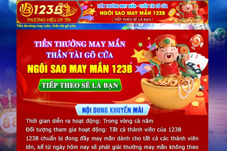 123B khuyến mãi tiền thưởng may mắn thần tài gõ cửa tại nhà cái