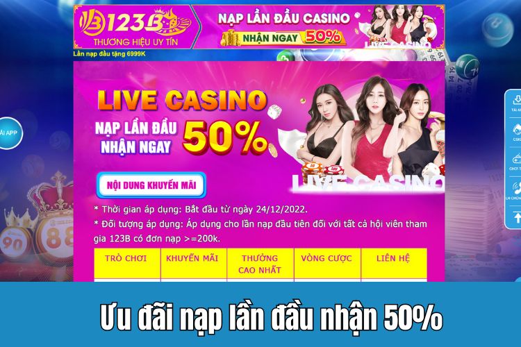 Nạp lần đầu tại sảnh cược casino để nhận ngay 50% giá trị thẻ nạp